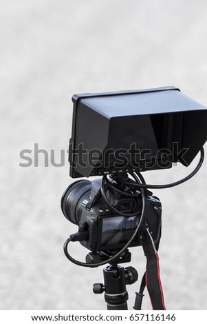 Video camera viewfinder - recording natural and street - focus on camera