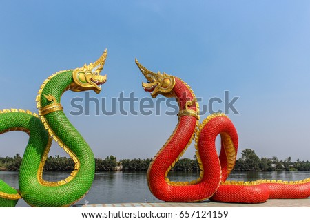 serpent , Two serpents statue at Thai temple