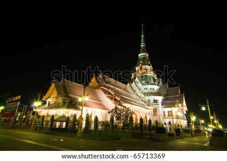 Sothorn temple in night at Chachoengsao province, Thailand.