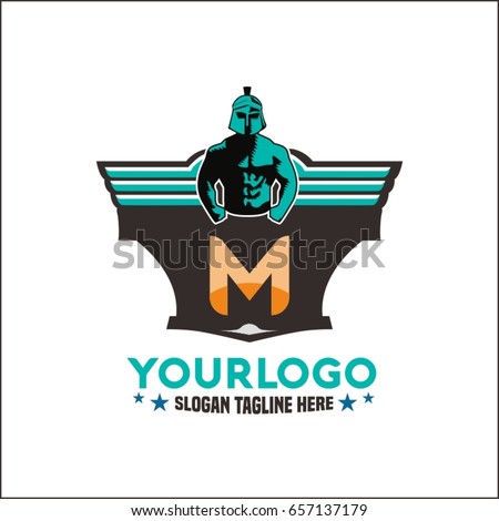 M Letter Strong  Logo, lettering. Sport gym, fitness label. Vector illustration