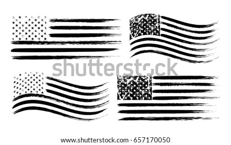 USA American grunge flag set, black isolated on white background, vector illustration. Royalty-Free Stock Photo #657170050