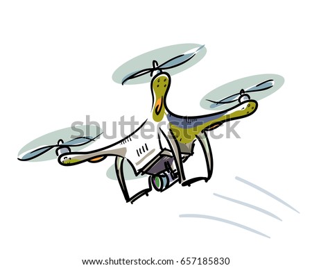 Drone flying sketch illustration.