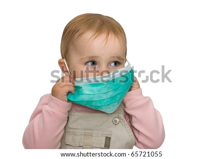 The small child is protected from viruses (on a white background). Royalty-Free Stock Photo #65721055
