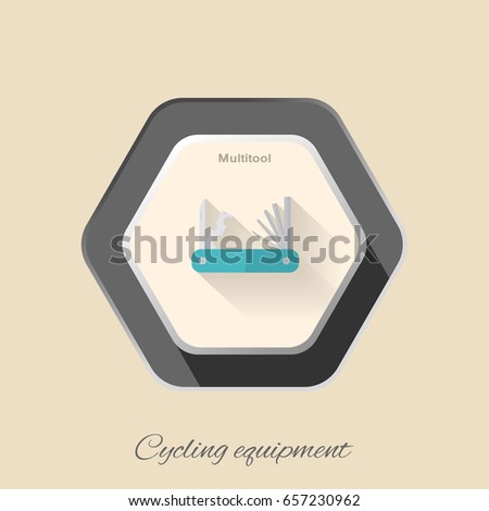 Vector isolated hexagon flat icon of bicycle tool with long shadow on the light background.