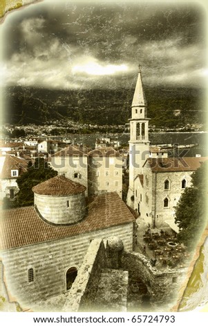 old town in Budva, Montenegro - picture in artistic retro style