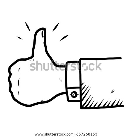 thumb up / cartoon vector and illustration, black and white, hand drawn, sketch style, isolated on white background. Royalty-Free Stock Photo #657268153