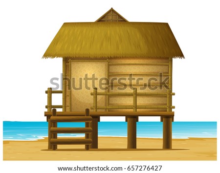 Wooden bungalow on the beach illustration
