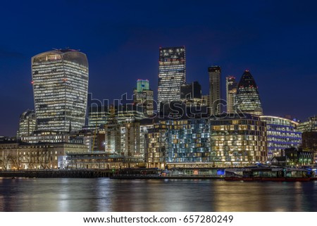 London's Business and financial District view just after Sunset, England