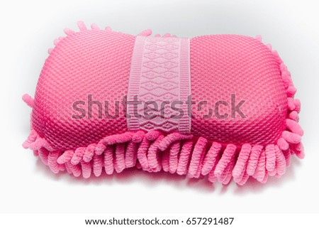 Isolated picture : Microfiber sponge for washing the car. Pink Color.