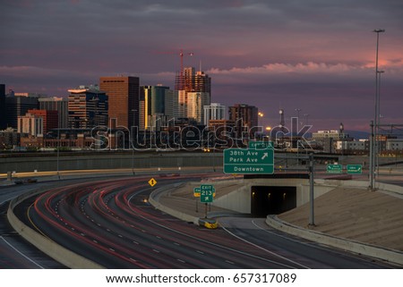 Early morning on I-25 in Denver, Colorado.