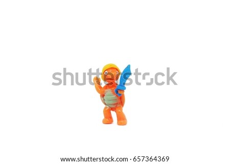Isolated of toy turtle with sword