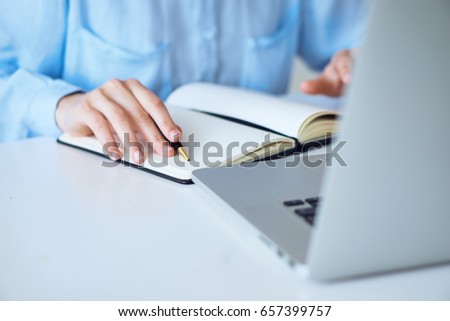   Business woman, business woman working behind laptop                             