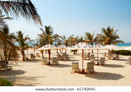 Beach of the luxury hotel, Dubai, UAE Royalty-Free Stock Photo #65740045