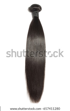 Straight black virgin remy human hair extensions bundles  Royalty-Free Stock Photo #657411280