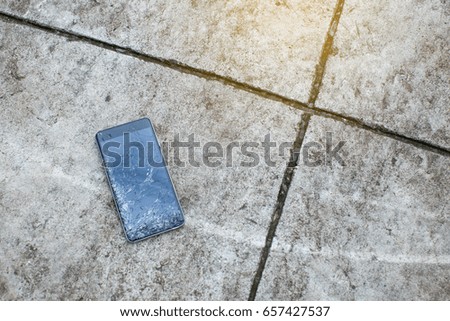 Cracked smart phone drop on the floor
