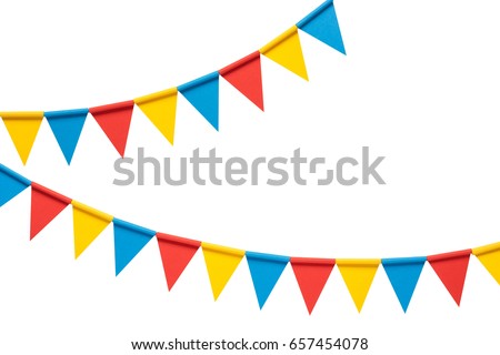 Colorful paper bunting party flags isolated on white background Royalty-Free Stock Photo #657454078