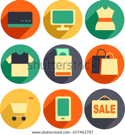 Illustration of Shopping Icons Like Credit Card, POS, Dress, Shirt, Money, Shopping Bag, Shopping Cart, Mobile and Sale