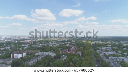 aerial view over streets of Pushkin town, Tsarskoye Selo in summer day, wide photo
