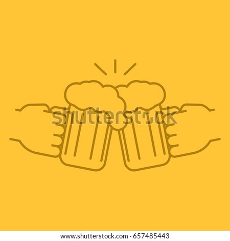 Cheers color linear icon. Hands holding toasting beer glasses. Thin line outline symbols on color background. Vector illustration