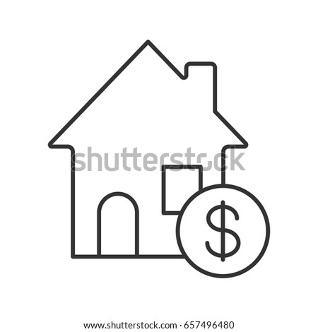 Real estate market linear icon. Thin line illustration. Rental house with dollar sign. Contour symbol. Vector isolated outline drawing