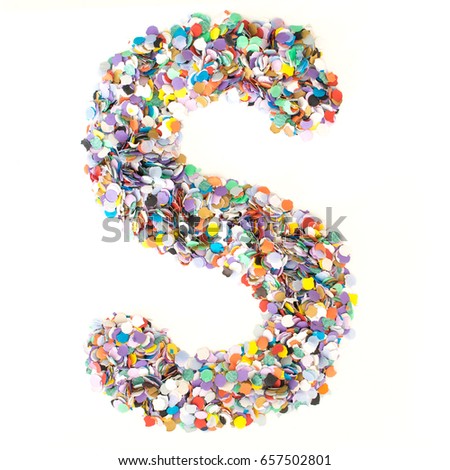 Confetti alphabet: letter S - isolated on white background