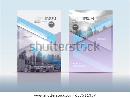 
Cover Design, annual report cover, flyer, presentation, brochure. Front page with A4 mark and  bleed guide. Design layout template in A4 size . Building background with purple white color templates.