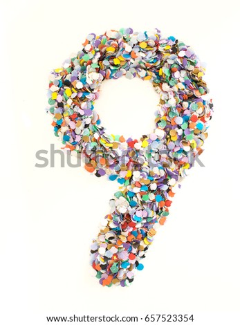 Confetti alphabet: number 9 - figure nine with isolated background