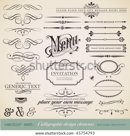 vector set: calligraphic design elements and page decoration - lots of useful elements to embellish your layout Royalty-Free Stock Photo #65754793