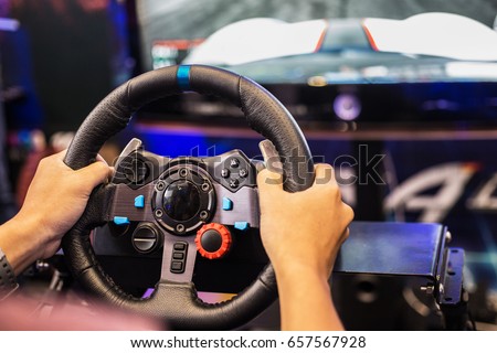 Joy games driving gamer.Driving accessories for games. Royalty-Free Stock Photo #657567928