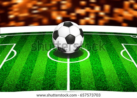 Soccer green grass field and leather ball. Color vector illustration