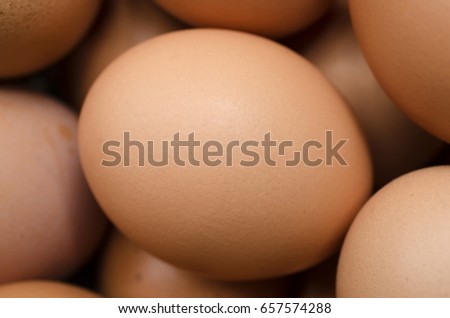 Select focus close up photo of chicken eggs on pile, detail of texture on eggshell surface as background, overlay for art work