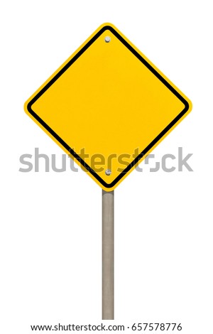 Blank yellow road sign or Empty traffic signs isolated on white background Royalty-Free Stock Photo #657578776