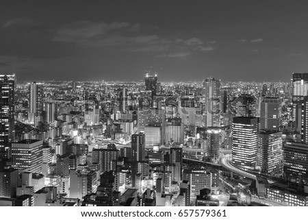Black and White, Osaka city business downtown, Japan
