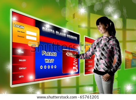 Attractive young woman in futuristic interface