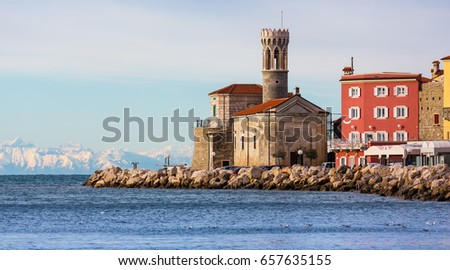 Old Church on the Pier in Piran, Slovenia Royalty-Free Stock Photo #657635155
