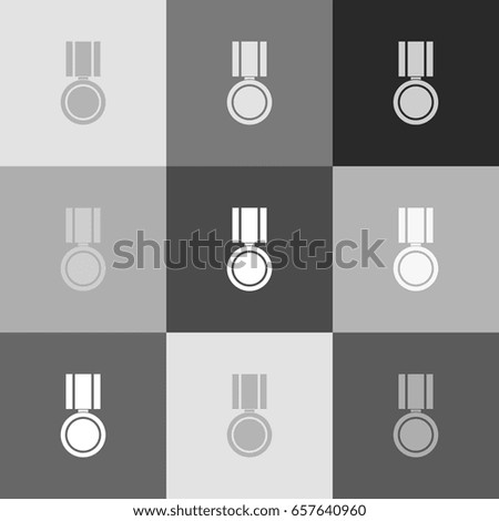 Medal sign illustration. Vector. Grayscale version of Popart-style icon.