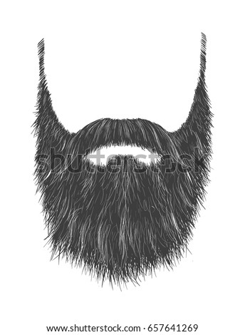 Long man beard with no face. Hand drawn vector fashionable hipster beard with mustache. Royalty-Free Stock Photo #657641269