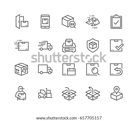 Simple Set of Shipping Related Vector Line Icons. 
Contains such Icons as Courier, Package Protection, Return and more. Editable Stroke. 48x48 Pixel Perfect. Royalty-Free Stock Photo #657705157