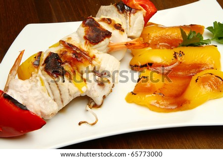 grilled fish kebab with pepper