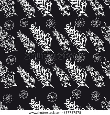 Black and white hand drawn zentangle seamless pattern with abstract floral  elements. Vintage ornament for cards, invitation, wallpapers, pattern fills, textile.