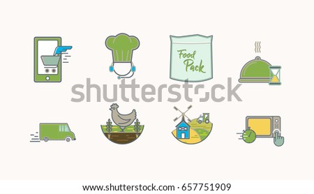Food and Drink, Restaurants and Organic Products Colorful Flat Design Icons Set. Template Elements for Web and Mobile Applications