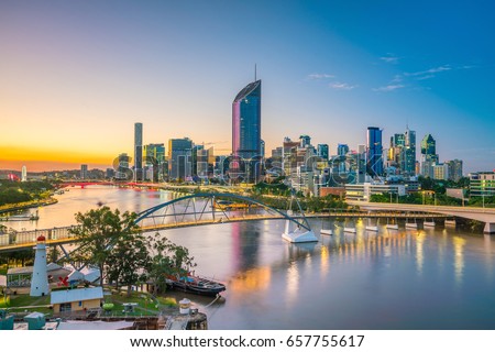 Brisbane city skyline and Brisbane river at twilight in Australia Royalty-Free Stock Photo #657755617
