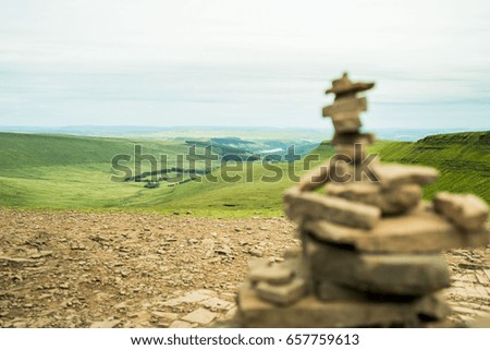 Stone pile at Pen y Fan peak at Brecon Beacons, Wales