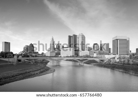 View of downtown Columbus Ohio Skyline at Sunset 