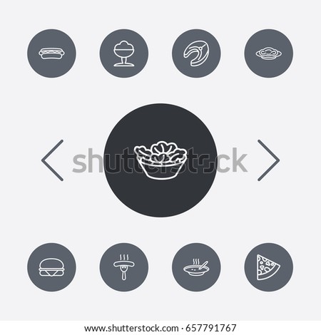 Set Of 9 Eat Outline Icons Set.Collection Of Sandwich, Pasta, Sorbet Elements.