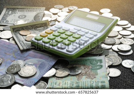 Financial business concept. Calculator and money 