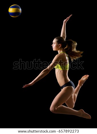 Young girl beach volleyball player isolated
