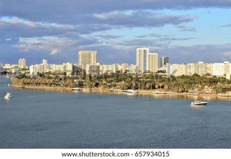 Skyline and ocean views of city of Miami