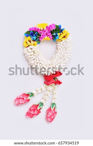 Thai traditional jasmine garland. symbol of Mother's day in thailand on white background.