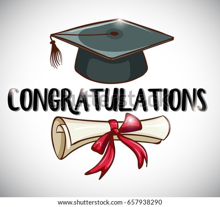 Congratulations card template with cap and degree illustration
